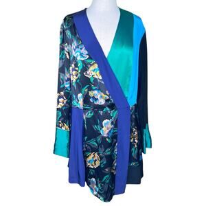 Diane von Furstenberg Silk Long Sleeve Color Blocked Faux Wrap Dress Size M EUC